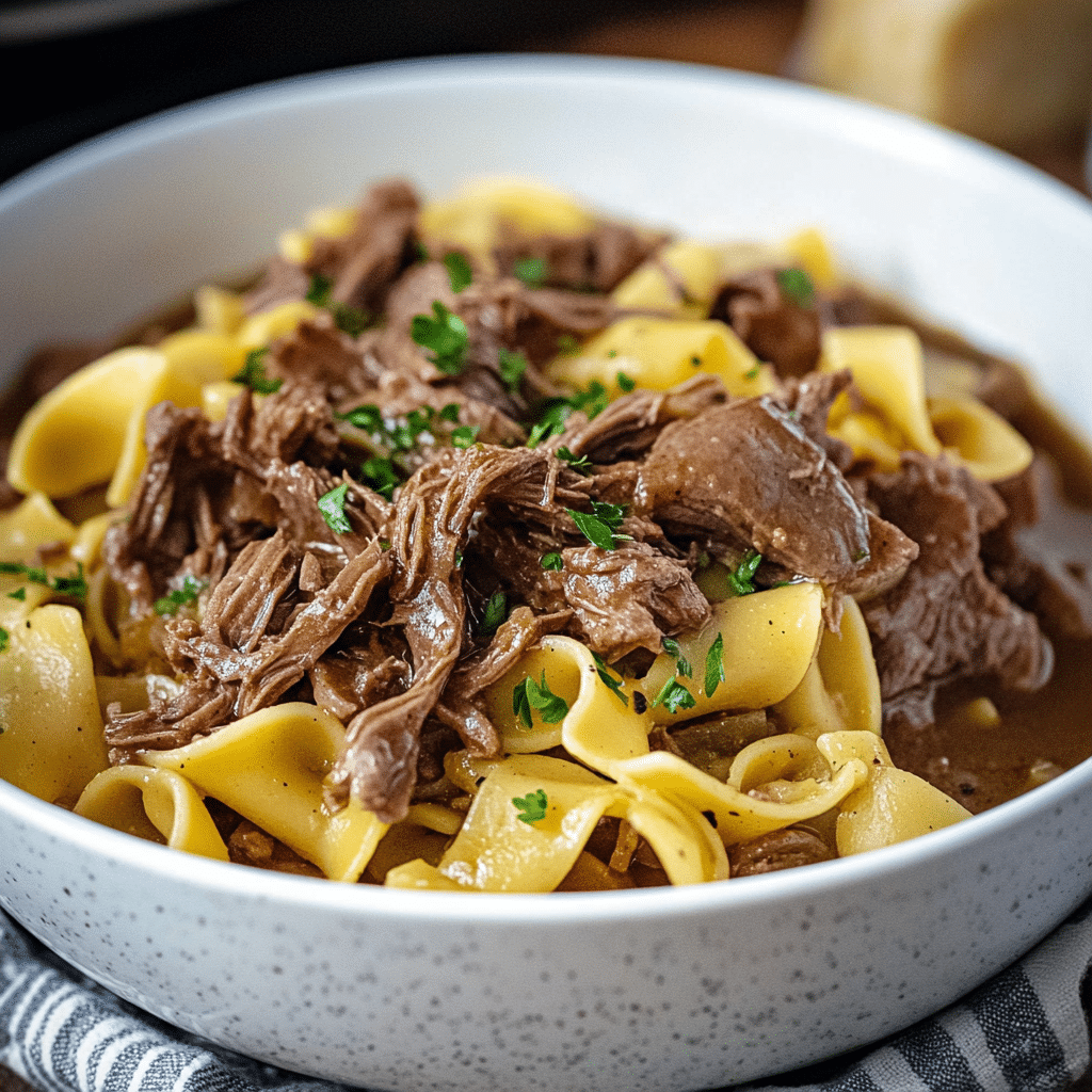 Easy Crockpot Mississippi Beef and Noodles Recipe