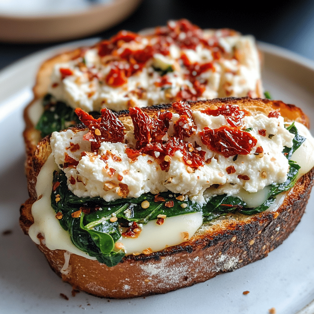 Sun-Dried Tomato, Spinach, and Ricotta Grilled Cheese