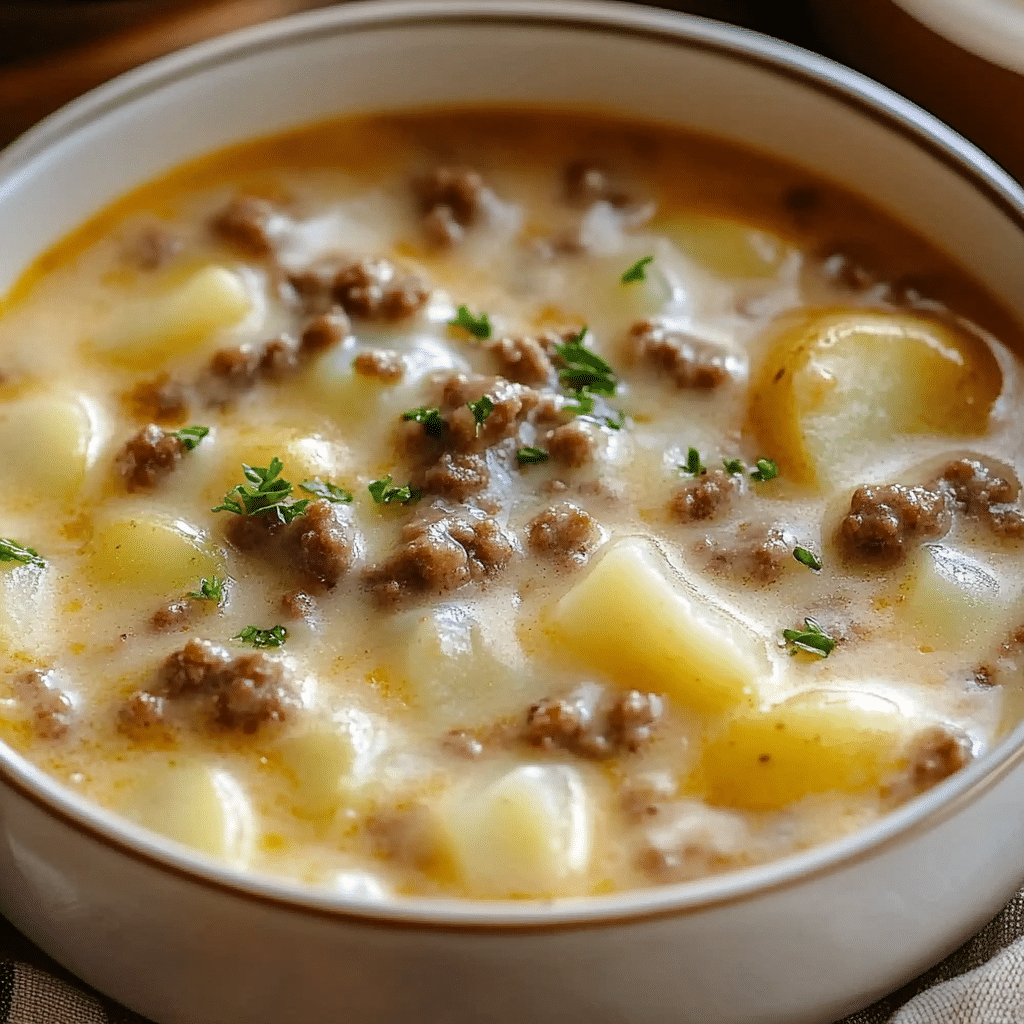 Cheesy Hamburger Potato Soup Recipe
