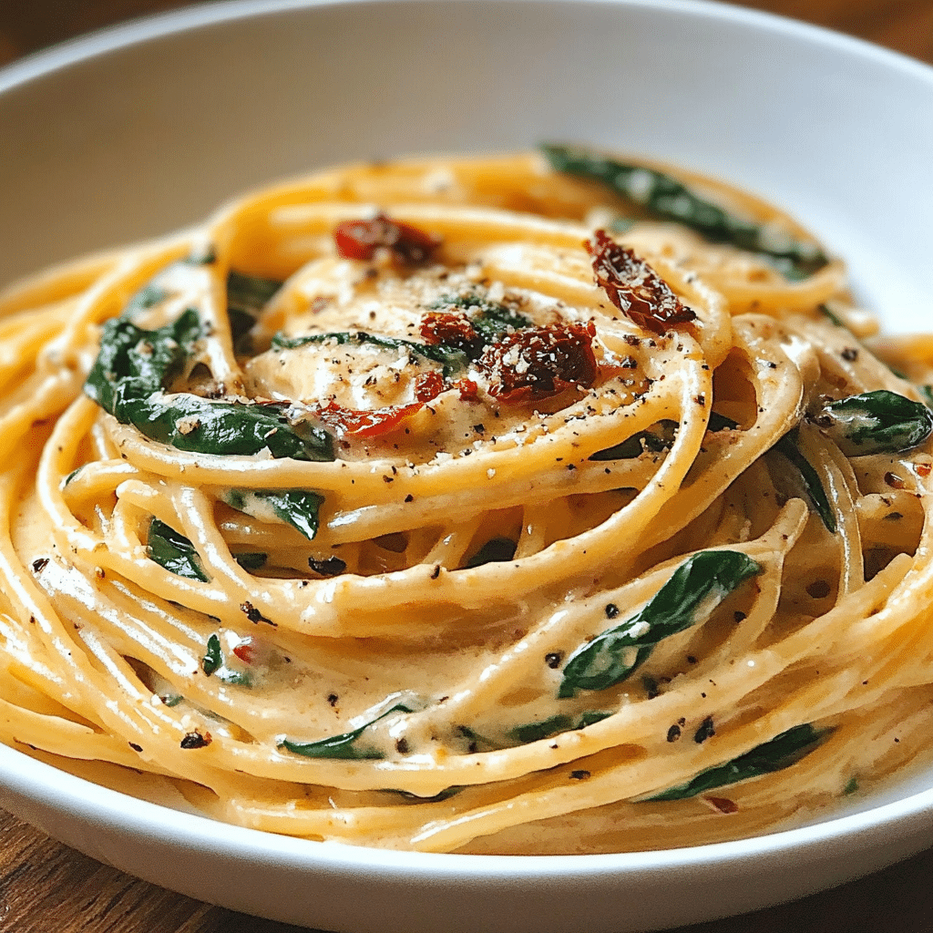 Spaghetti with Spinach and Sun-Dried Tomato Cream Sauce