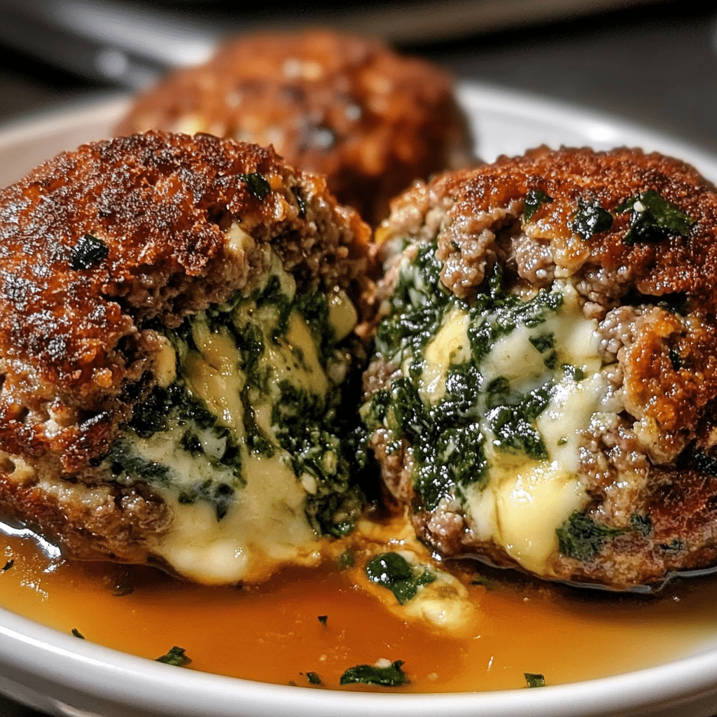 Spinach Garlic Meatballs Stuffed with Mozzarella