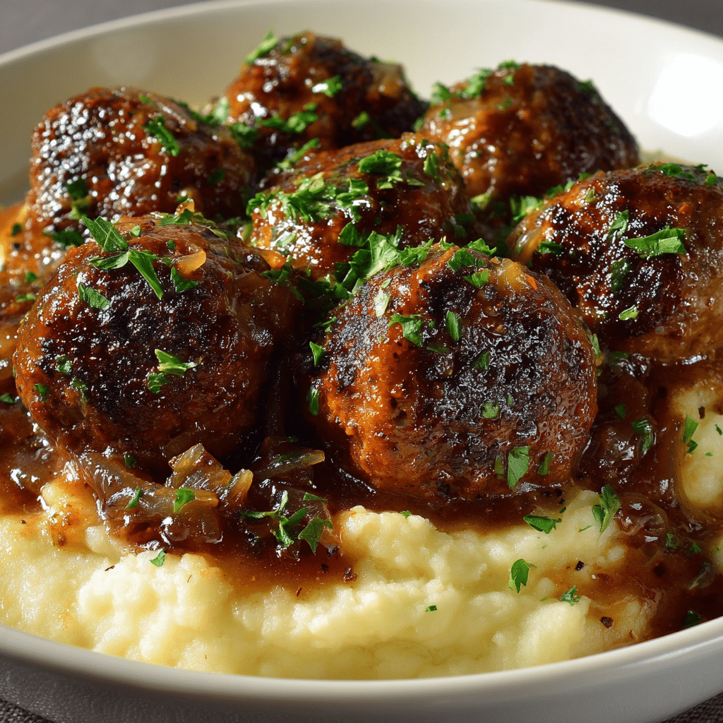 French Onion Meatballs with Rich Sauce