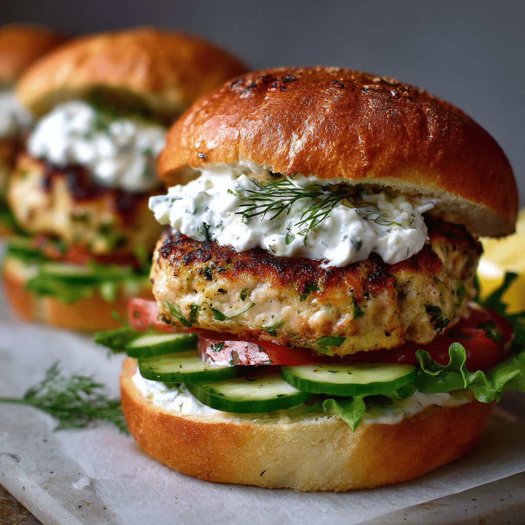 Greek Chicken Burgers with Tzatziki