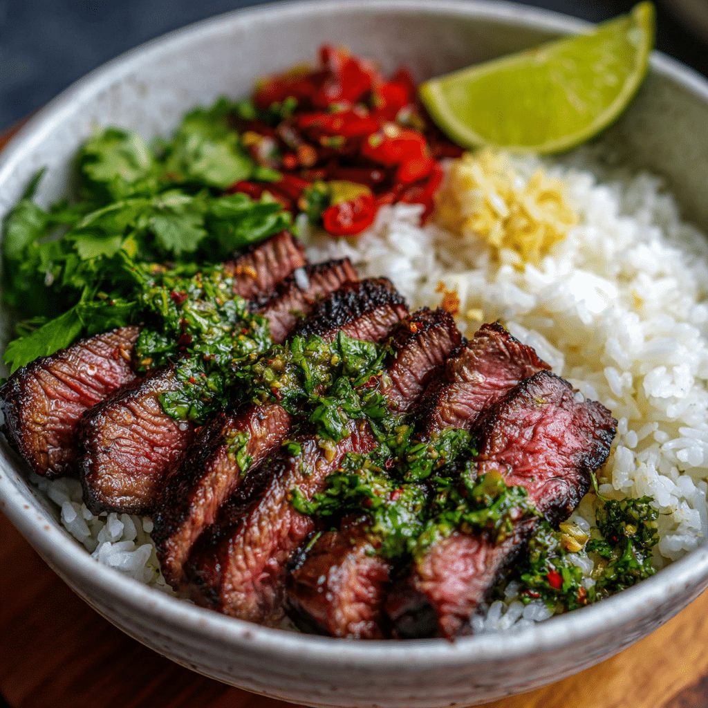Skirt Steak Rice Bowls with Chimichurri