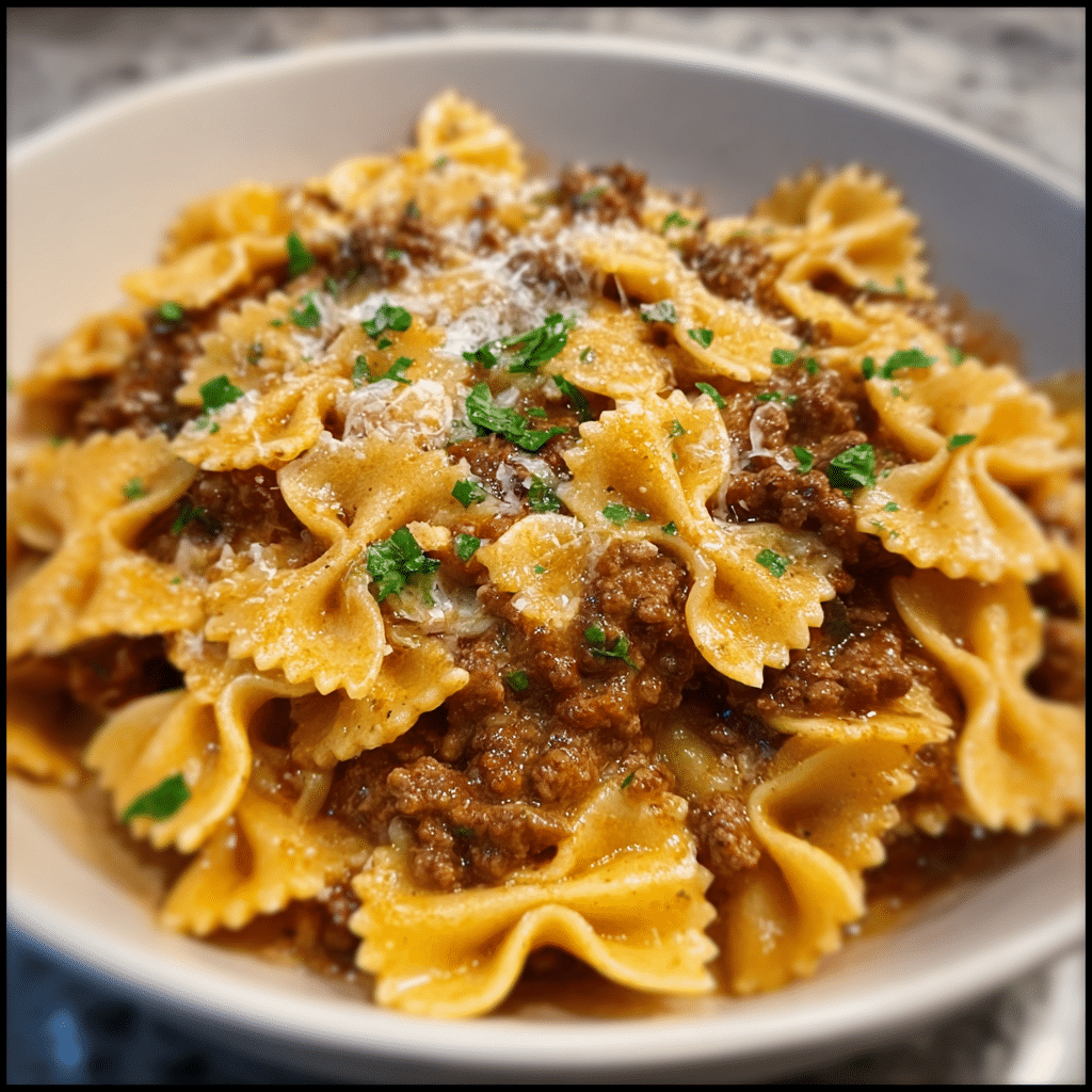 Bowtie Pasta with Ground Beef Sauce