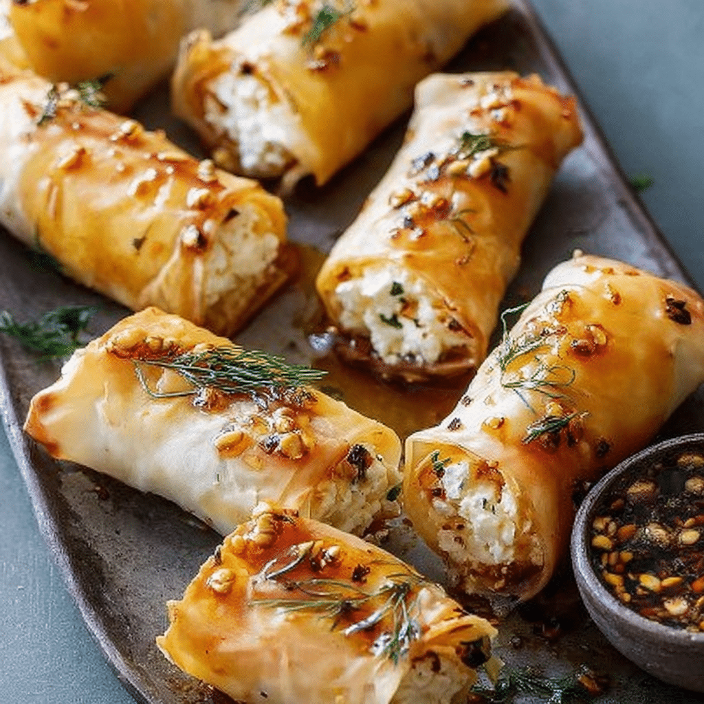 Feta Rolls with Spicy Honey