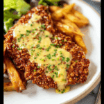 Pretzel Chicken with Cheddar Sauce