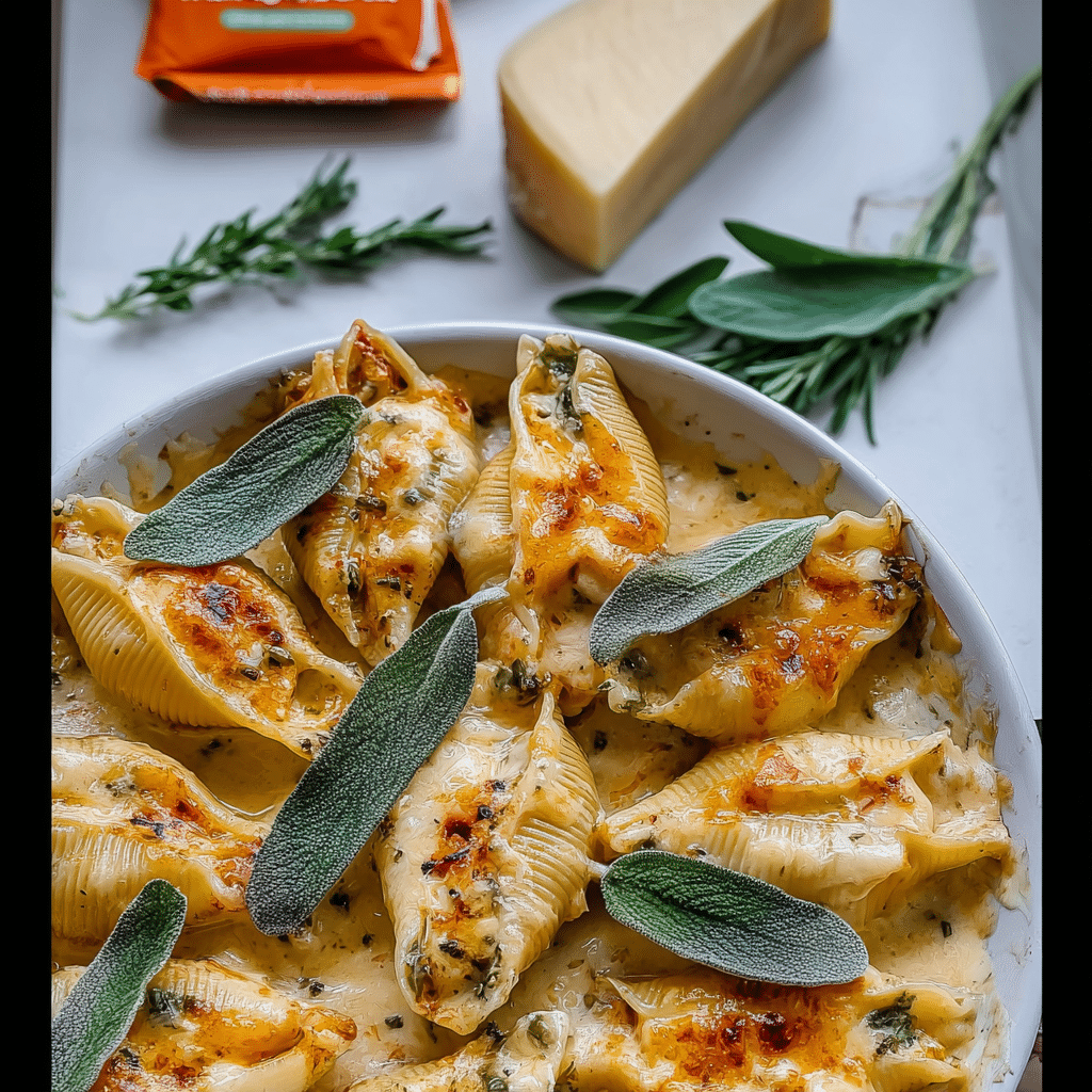 Pumpkin & Gouda Stuffed Shells with Sage Sauce