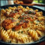 Garlic Butter Chicken and Rotini in Parmesan Sauce