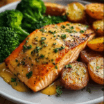 Lemon Butter Salmon with Crispy Potatoes and Roasted Broccoli